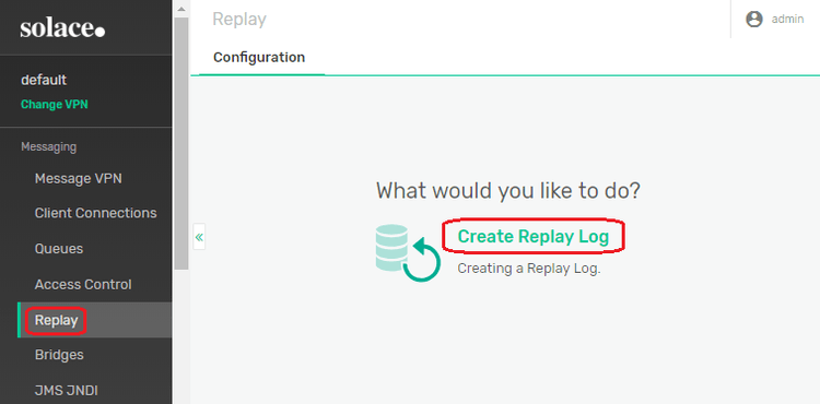 Screenshot: Configuring Replay Log using Broker Manager